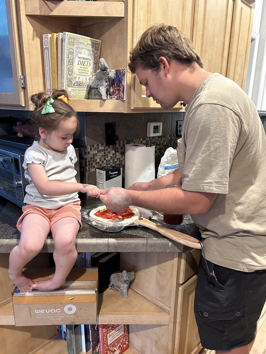 Making pizza with the kiddo at home